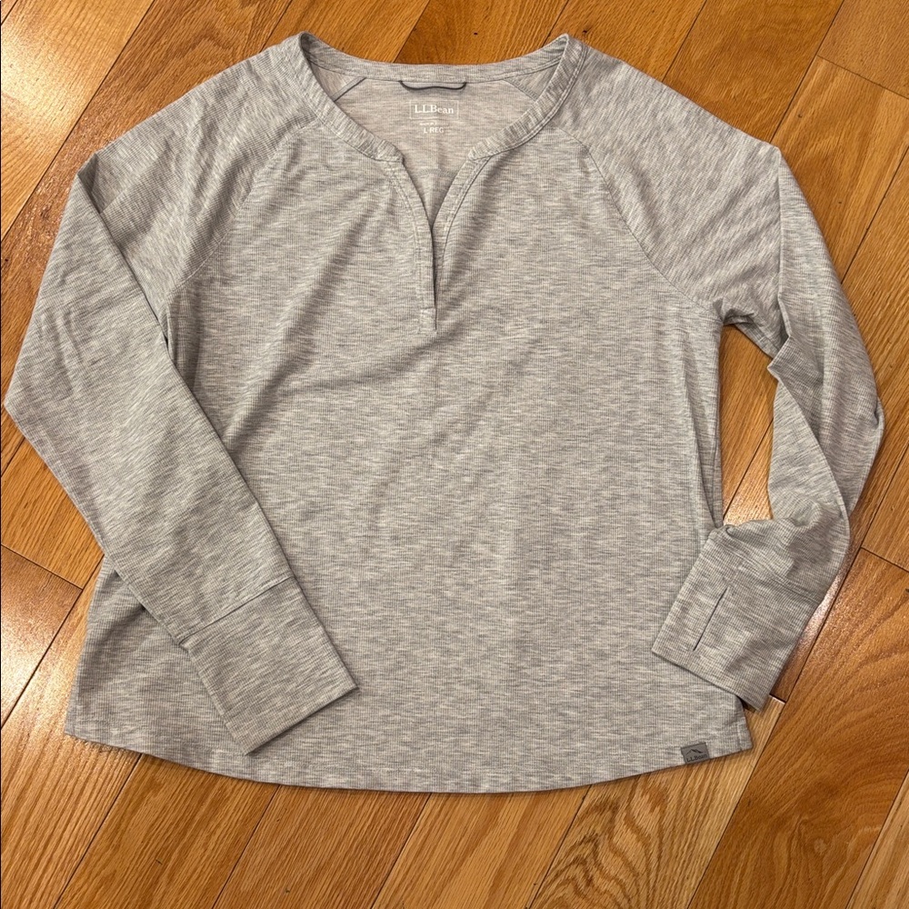 L.L. Bean Light Gray Split Neck Tee - image 1